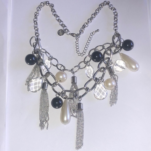 Susan Graver Elegant Silver Tone and Black Statement Necklace - Picture 1 of 6